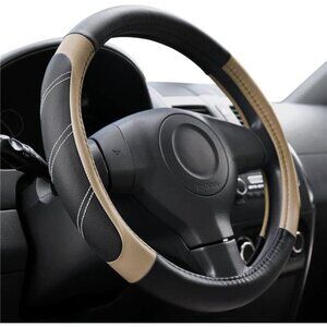 Sport Leather Steering Wheel Cover 14 1/2 inch to 15 inch Universal, Padded Soft